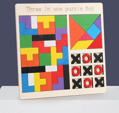 Puzzle en bois – 3 styles (Tetris / XO / Logique) – Éducation précoce