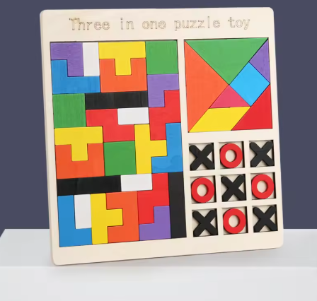 Puzzle en bois – 3 styles (Tetris / XO / Logique) – Éducation précoce