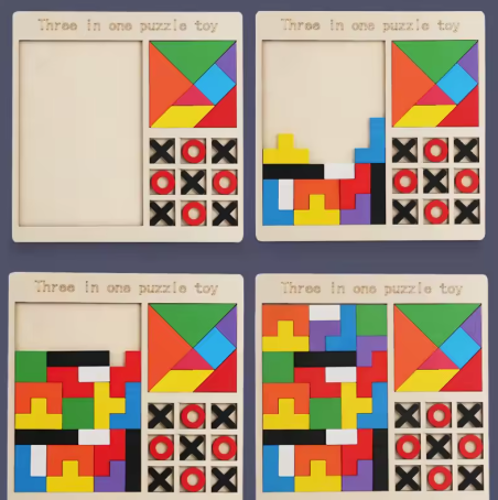 Puzzle en bois – 3 styles (Tetris / XO / Logique) – Éducation précoce