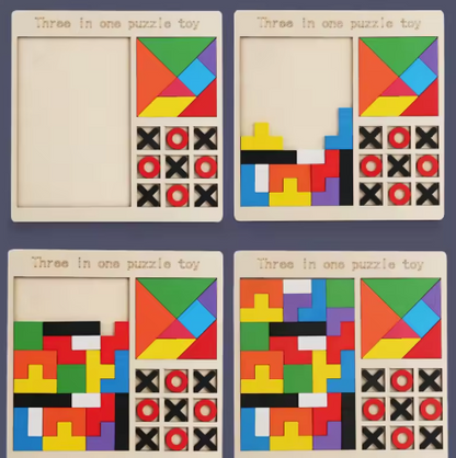 Puzzle en bois – 3 styles (Tetris / XO / Logique) – Éducation précoce