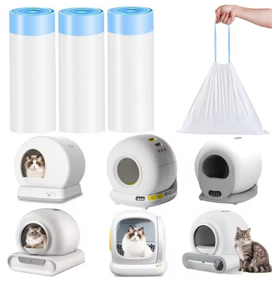 270 Sacs à Litière pour Chat – 18 Rouleaux, 45x50 cm, avec Cordons de Fermeture