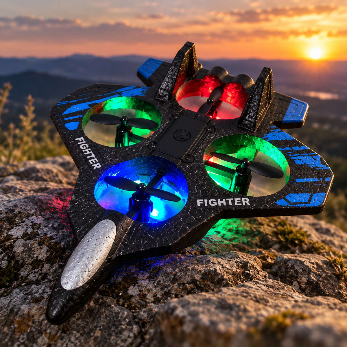 Avion de chasse télécommandé 2,4 GHz – Vol stationnaire, figures 360° & LED – Vente en gros
